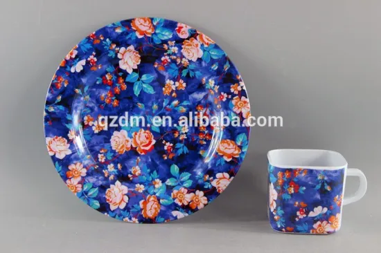 Flower Print Melamine Plate And Cup Set For Tea Time