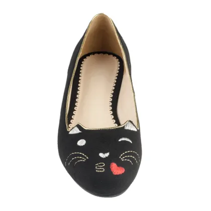 black embroidered flat comfortable shoes for women