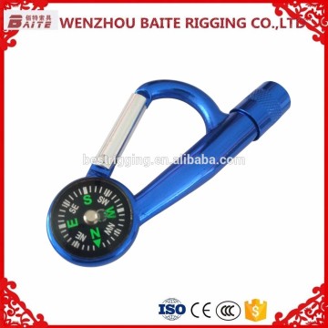 Wholesale blue aluminu carabiner keychain ,multifunction LED light Squeeze Light Key chain with Compass