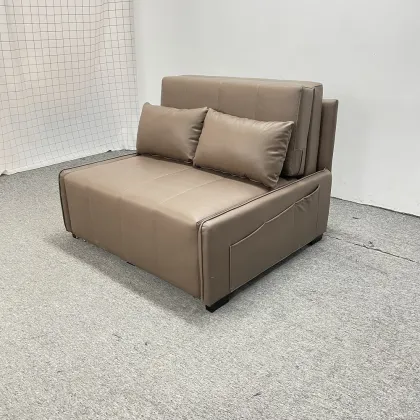Twin Seats Leather Sofa Bed with Storage Box and No Armrest