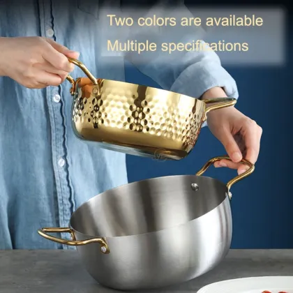 Korean Double-Ear Instant Noodle Pot - Stainless Steel Hammer Pattern Cooking Pot