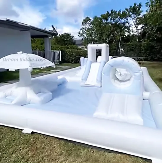 Outdoor Inflatable Obstacle Course Bounce House with Slide and Water Pool for Kids