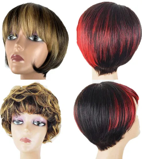 Ombre Short Bralian Hair Wig , Piano Color  Human Hair No lace Wig With Highlights for black women