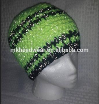 Hand knit reflective effect beanie hat, Lady's beanie hat with refelctive effect