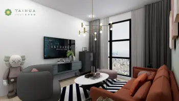 Blue Wall Unit with Grey Side Cabinet
