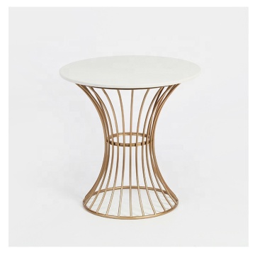White Round Modern Nordic Coffee Side Table - 2pcs, 52*52*60cm, Gold Base
