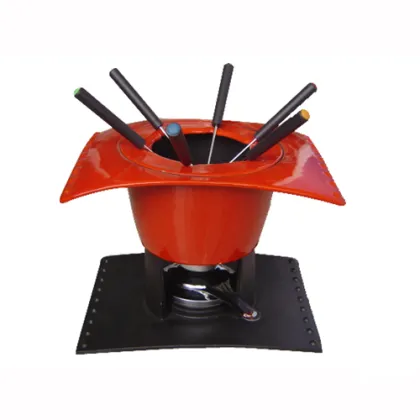 Green Enamel Cast Iron Chocolate Fondue Set