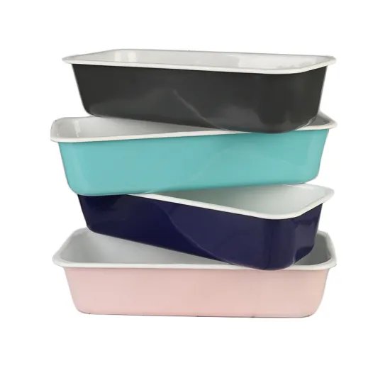 Pink Color Long Slim Enamel Baking Pan Bread Cake Mold Roaster Pan