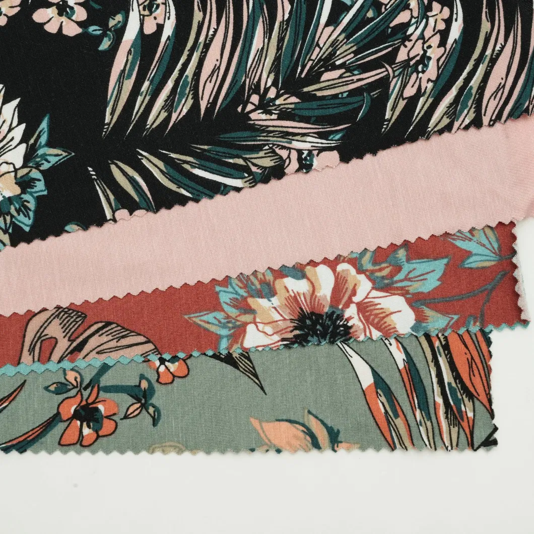 Aop Viscose ผ้าสแปนเด็กซ์ซิงเกิลเจอร์ซีย์พิมพ์ลาย