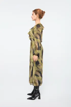 Stunning Mustard Green Long Length Classic Dress