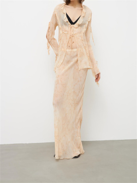 Ruffle Edge Ribbon Crepe Long Skirt Set