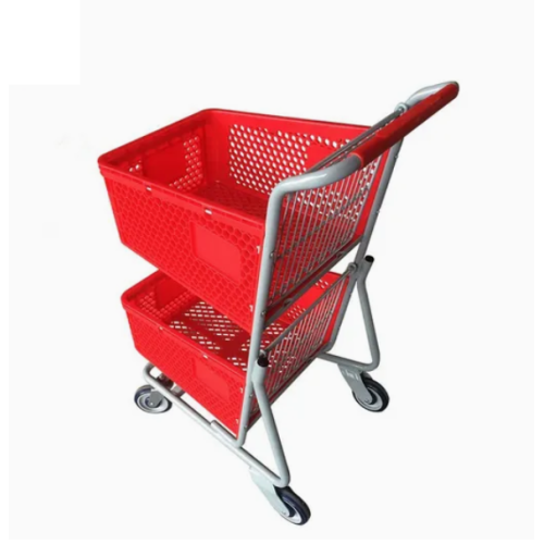Two Layers Metal Shopping Basket Trolley