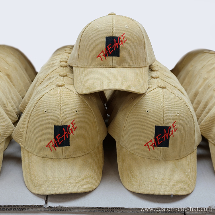 Wholesale Beige Embroidered Corduroy Baseball Cap