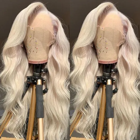 Vendors Customized Texture 150 Density Silky Straight Blonde 613 Deep Wave 13X4 Transparent Lace Frontal Wigs