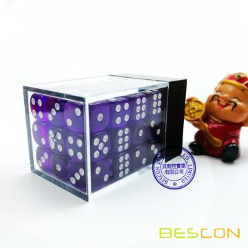 Bescon 12mm 6 Sided Dice 36 in Brick Box, 12mm Six Sided Die (36) Block of Dice, Translucent Purple with White Pips