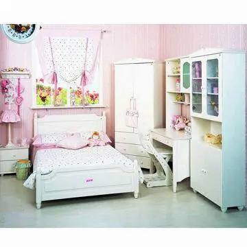 Children's Bedding Set, Made of Solid Wood, Includes Wardrobe and Night Stand