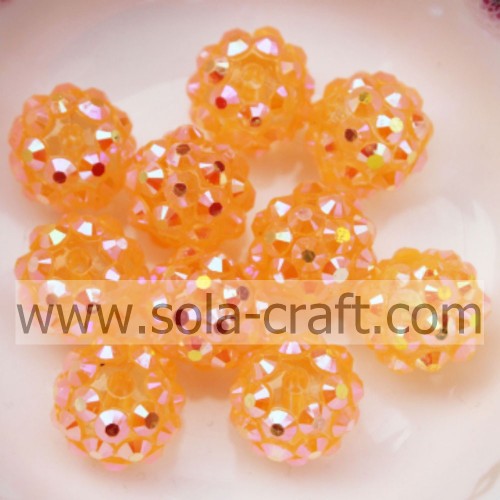 10 * 12MM Clear Orange AB perline rotonde in resina solida con strass per collana di ragazze adorabili