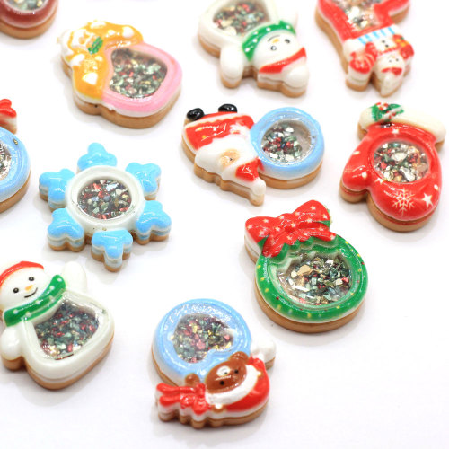 Glitter Kerst Charms Hars Ambachtelijke Xmas Sneeuw Herten Boom DIY Art Deco Kawaii Kerstman Hanger Ketting Sieraden Ornament Winkel