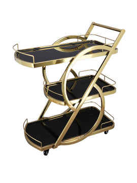 Luxury Titanium Hotel Beverage Cart Three-Tier Glass Food Cart