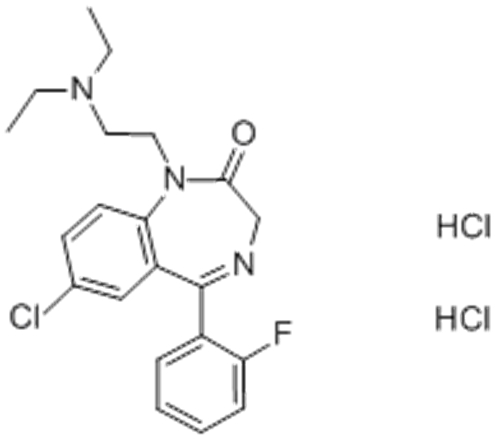 2H-1,4-Benzodiazepin-2-one,7-chloro-1-[2-(diethylamino)ethyl]-5-(2-fluorophenyl)-1,3-dihydro-,hydrochloride (1:2) CAS 1172-18-5