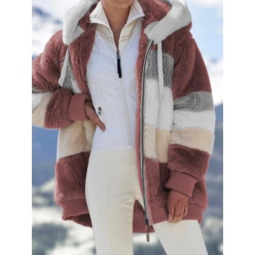 Giacca in pile fuzzy invernale femminile con cappuccio