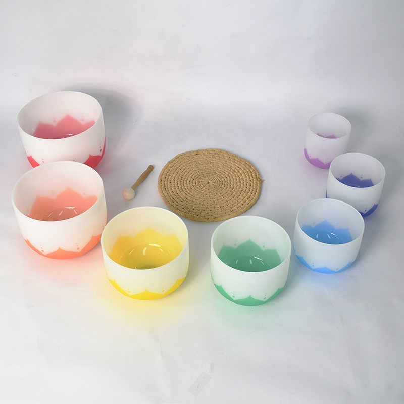 Q're Set of 7 Peace Colourful Crystal Singing Bowls