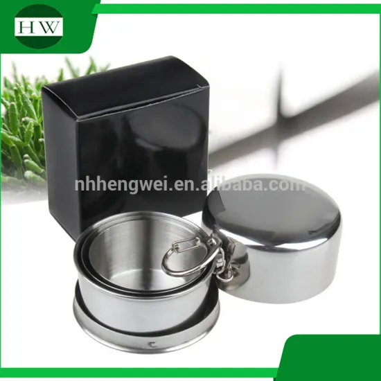 60ml travel camping portable stainless steel folding retractable foldable telescopic drink water cup mug with keyring keychain