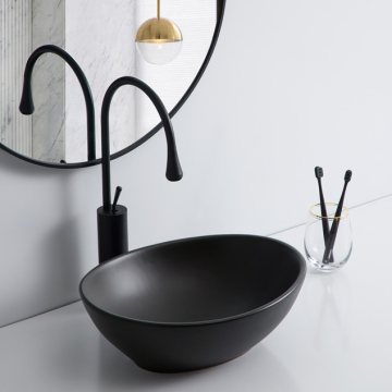 Modern Matt Black Oval Vessel Lavabo Sink for Bathroom