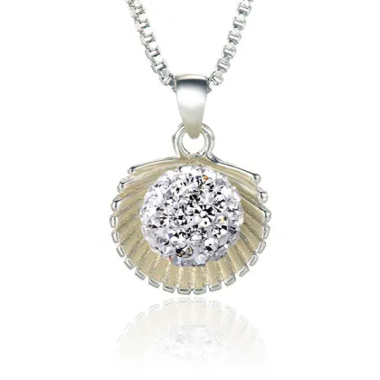 Silver Plated Shell Shape Crystal Shamballa Beads Necklace