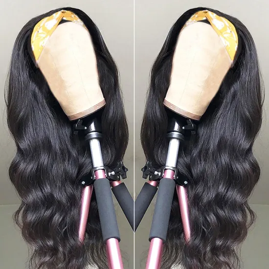150 Density Cuticle Aligned Virgin Hair Wigs Headband Attached 10 Inch Natural Black Curly Human Hair Deep Wave Headband Wig