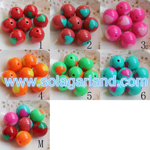 20MM Ακρυλικό πλαστικό στρογγυλό Chunky Heart Gumball Beads Charms