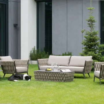 UV Resistant Aluminum Frame Garden Tableware Set with Woven Rope Sofa