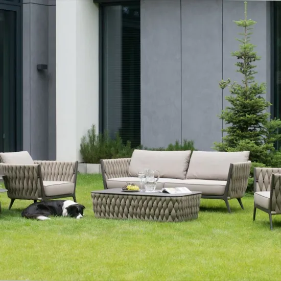 UV Resistant Aluminum Frame Garden Tableware Set with Woven Rope Sofa