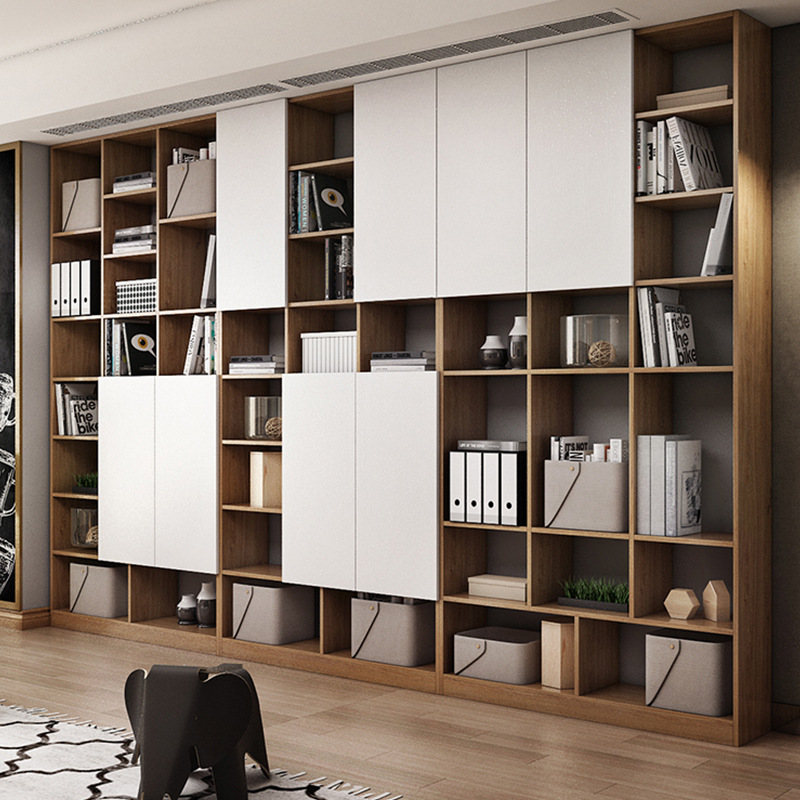 Solid Wood Bookcase Wall With Cabinets