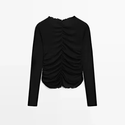Women's pleated long sleeved T-shirt