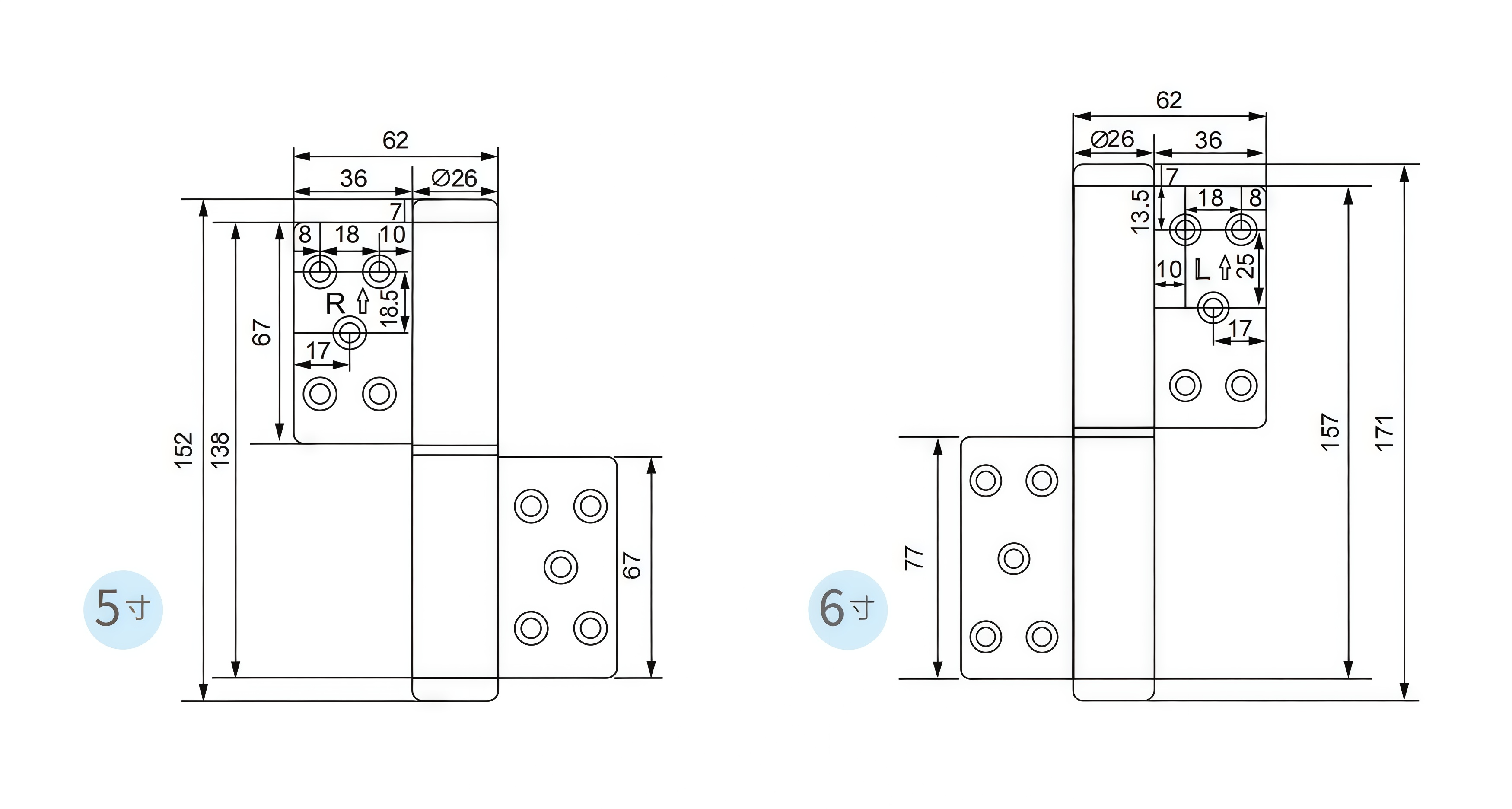 installation drawing for self closing aluminum door hinge