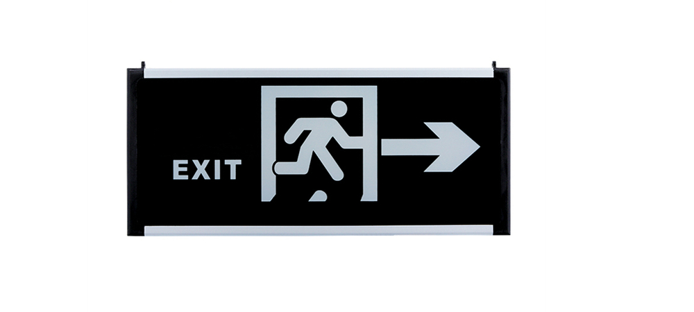 emergency exit sign of glass