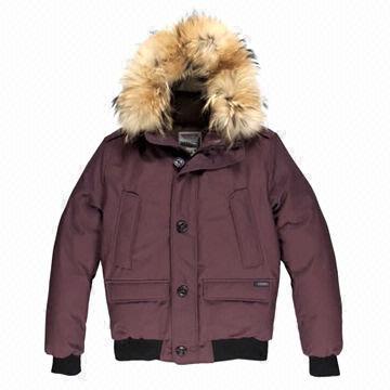 Men's winter jacket made with 70% cotton/30% nylon water repellent and breathable fabric, fur hood
