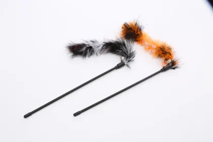 Cat teaser toy Turkey feather pole with bell