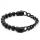 Black Vocalnic Lava Stone Bead Chain Steel Franco Chain Bangle Bracelet Vintage Skull Charm, Mens