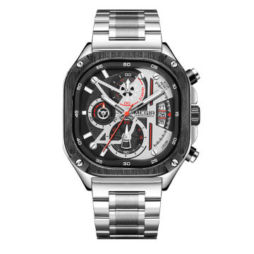 MEGIR New 2217 Square Dial Waterproof Chronograph Wristwatch for Men