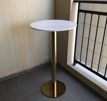 Outdoor Gold Stainless Steel Legs Marble Bar Cocktail Table