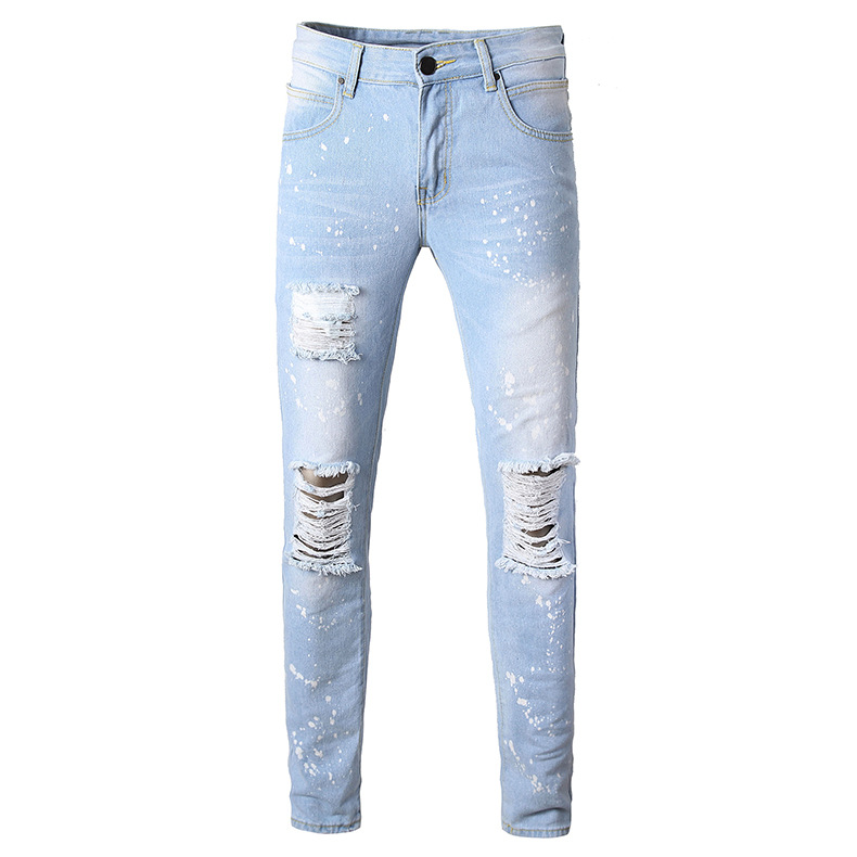 Мужские рваные джинсы с брызгами краски оптом