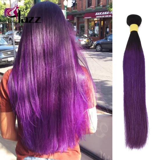 Hot sales virgin remy ombre T1b/purple human hair weft with lace frontal closure
