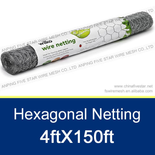 1/4 inch Galvanized Hexagonal Chicken Wire Mesh 4ftX150ft