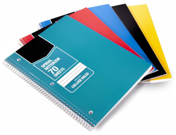 College Wirebound Spiral Notebook, 70-Sheet-5-Pack, Berbagai Macam Warna Solid