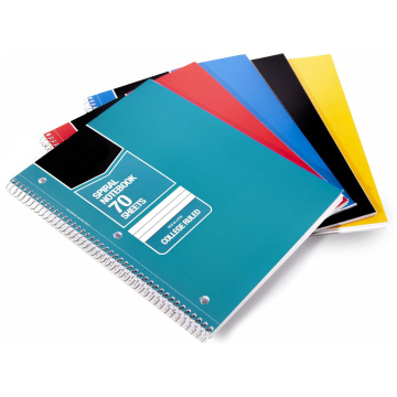 College Ruled Wirebound Spiral Notebook, 70-Sheet - 5-Pack, Assorted Solid Colors