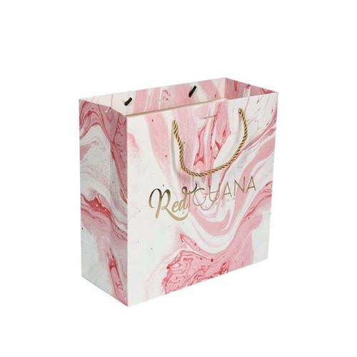 Custom Gold Foil Stamping Pink Gift Paper Bag