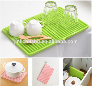 2017 best selling foldable silicone pot mat with drying function,silicone foldable tray