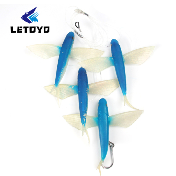 LETOYO Four 9" Flying Fish Chain 200LB Artificial Soft Lures for Tuna Sea Fishing